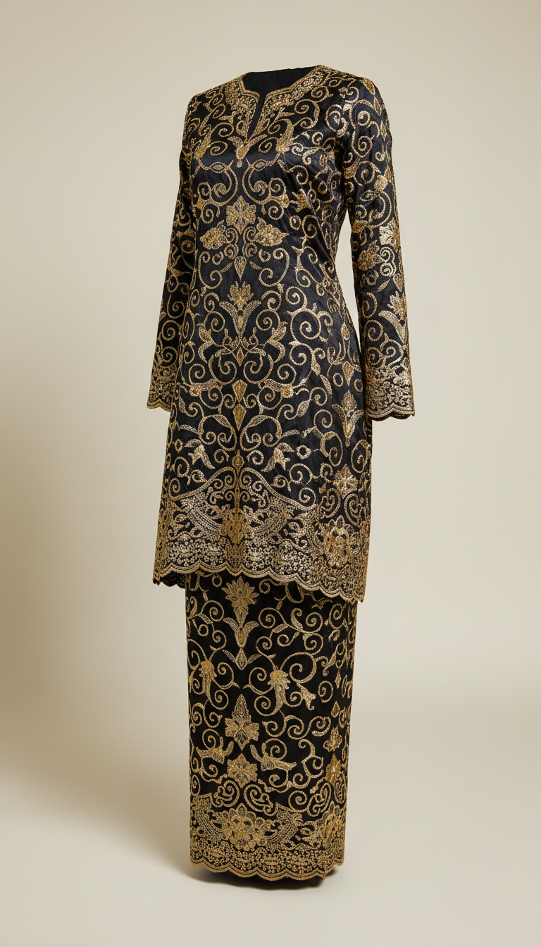 Black Gold-Embroidered Baju Kurung